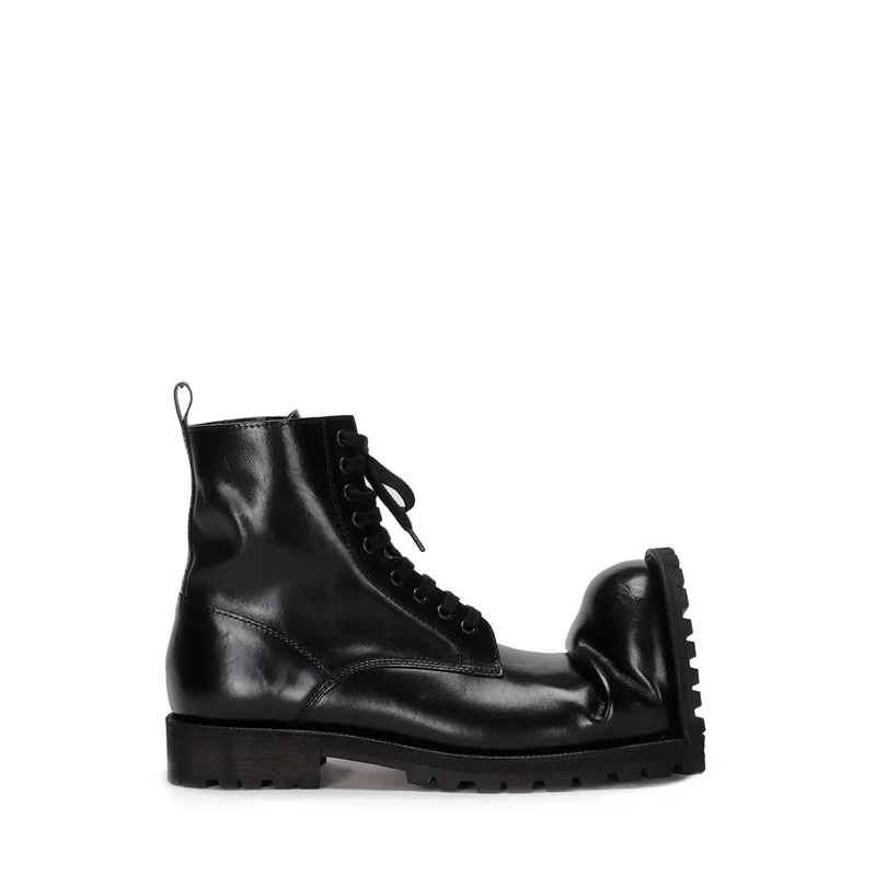 Comme des Garcons Stiefel Folded Toe Lace-Up Boots In Premium Cowhide Leathe Black