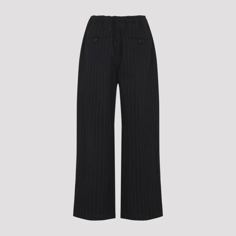 Studio Nicholson Pantalon Relaxed Wide-Leg Trousers With Pinstripes Black