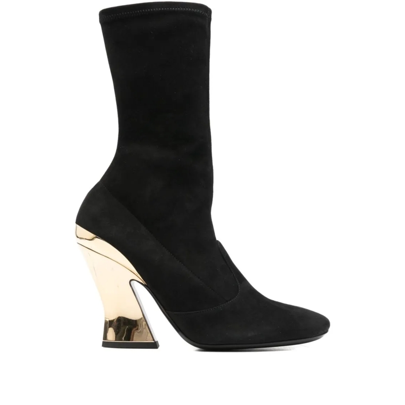 Givenchy Laarzen Sculptural Gold-Tone Heel Black Leather Boots Black