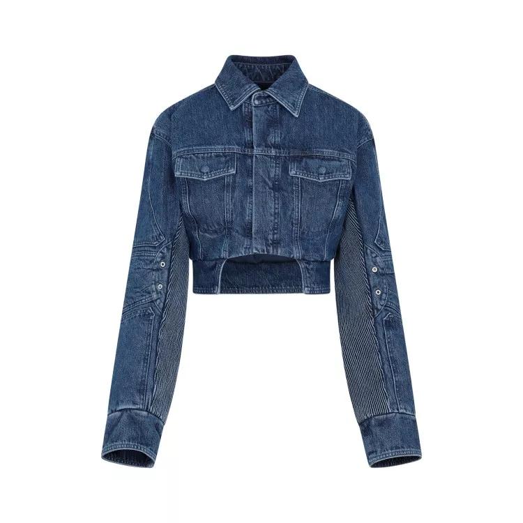 Off-White - Blue Motorcycle Hole Crop Jacket - Größe 38 - blue