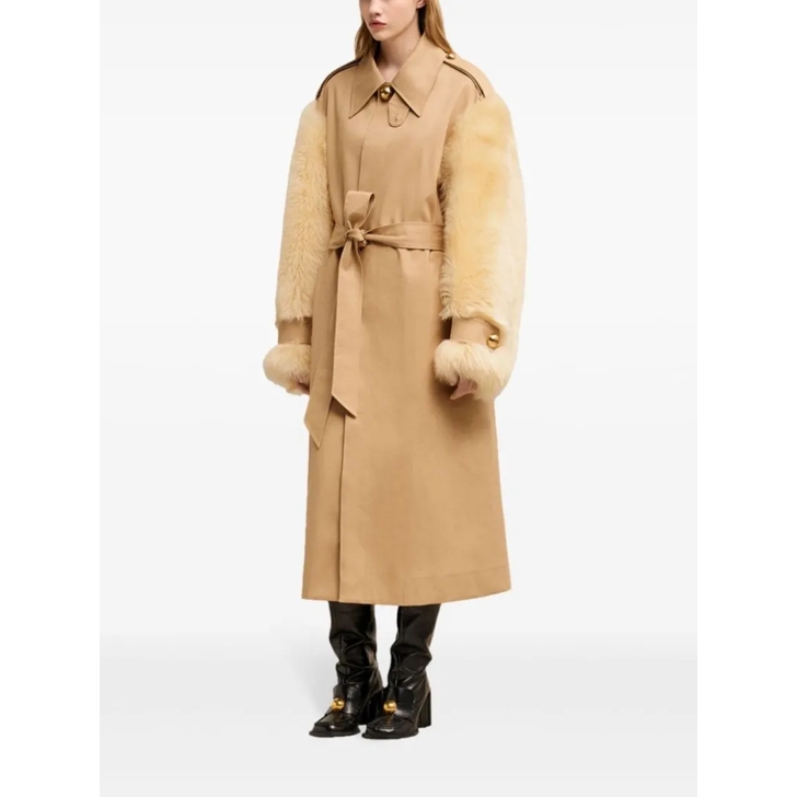 AMI Paris Beige Faux Fur Coat Brown