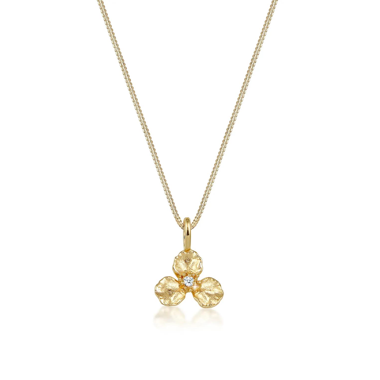 Elli Halsketten - Halskette 3D Blume Anhänger Diamant (0.015 ct.) 58 - Gr. unisize - in Gold - für Damen