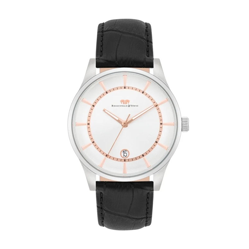 Rhodenwald & Söhne Automatikuhr Herren Armbanduhr Eragon Echtleder silber