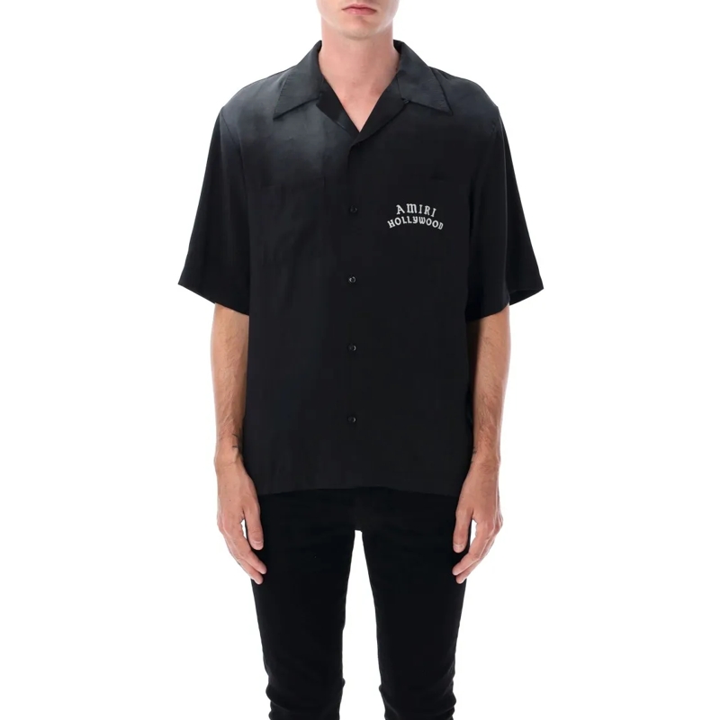 Amiri Chemise Vintage-Inspired Black Bowling Shirt With Embroide Black