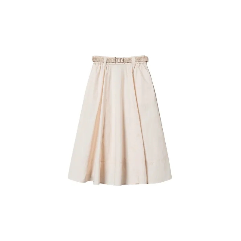 Twin-Set Jupe midi Knee-Length Flared Skirt With Removable Raffia Bel Neutrals