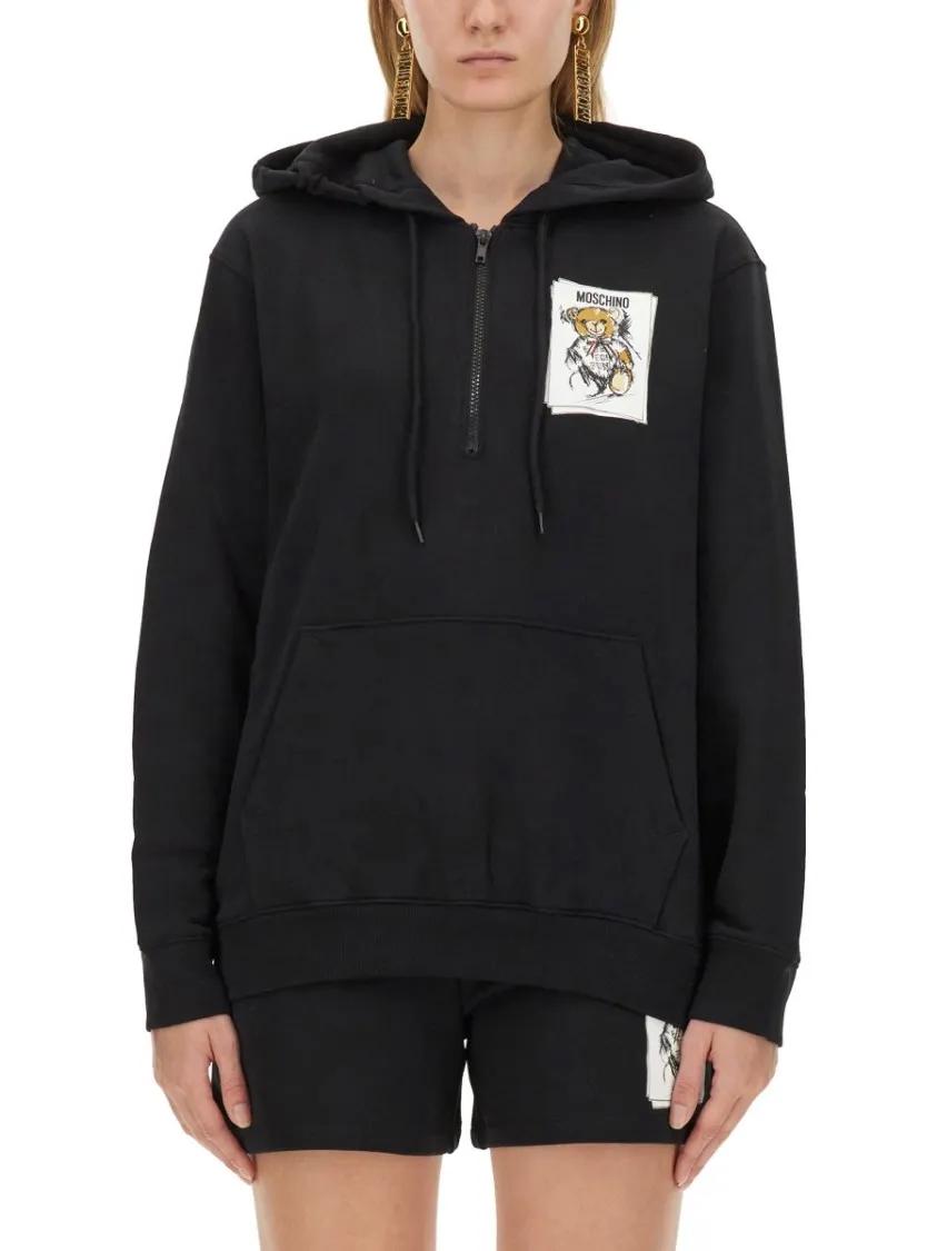Thumbnail - Moschino - Relaxed Fit Black Sweatshirt With Logo Print - Größe S - schwarz