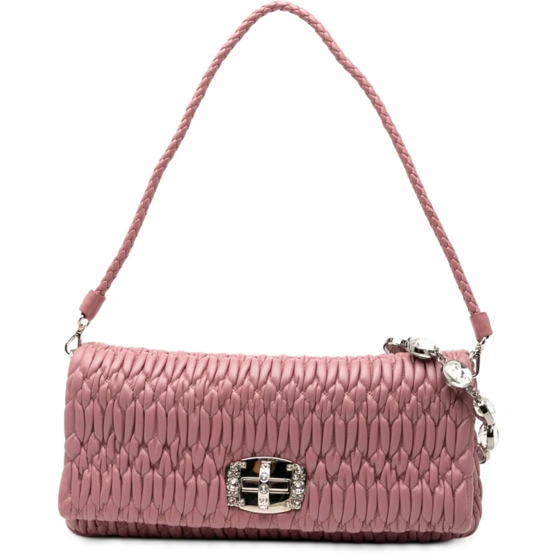 Miu Miu Schultertasche Matelasse Nappa Crystal Chain Satchel rose