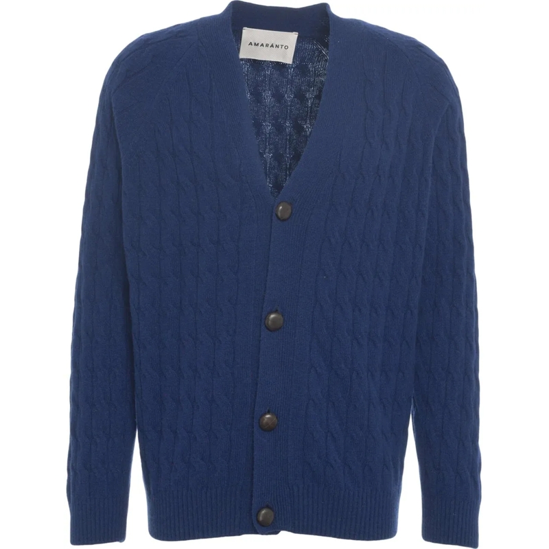 Amaranto Gilet Cardigan with cable knit pattern blau