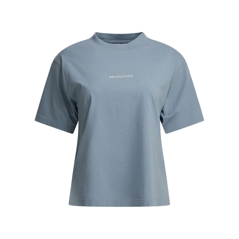 Balenciaga T-shirt Light Blue Embroidered T-Shirt With Crew Neckline Grey