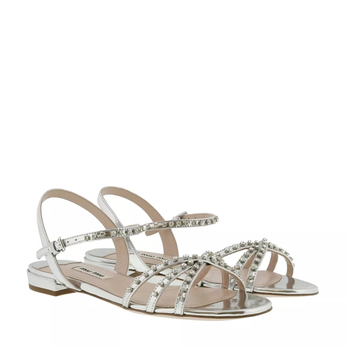 Miu Miu Sandals With Crystals Leather Silver Sandaal