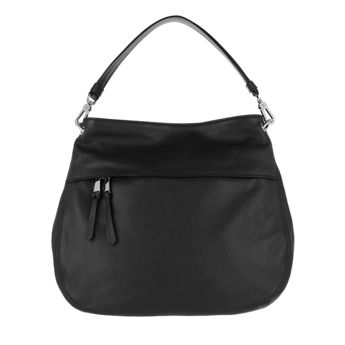 Abro Lotus Leather Handbag Zipper Black/Nickel Hobo Bag