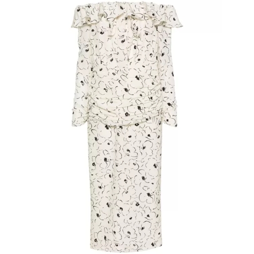 Alessandra Rich Silk Satin Floral Print Dress White 