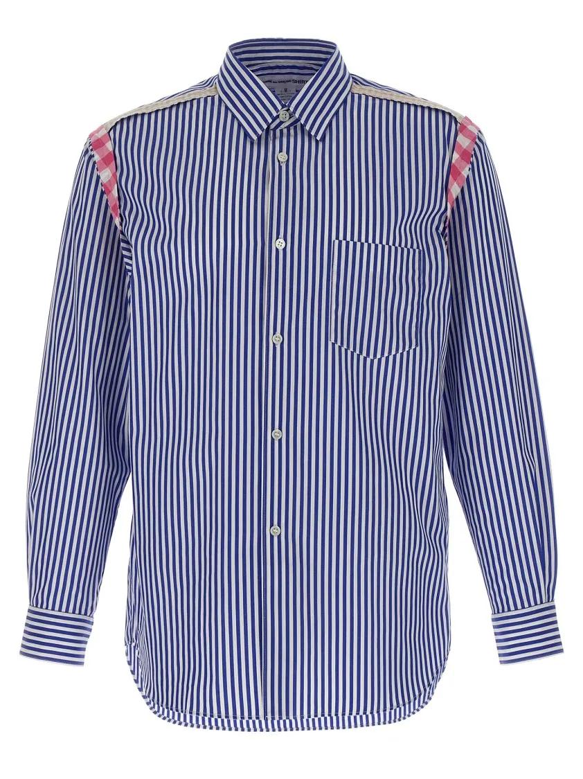 Thumbnail - Comme des Garcons - Cotton Poplin Striped Shirt With Check Inserts - Größe L - blau