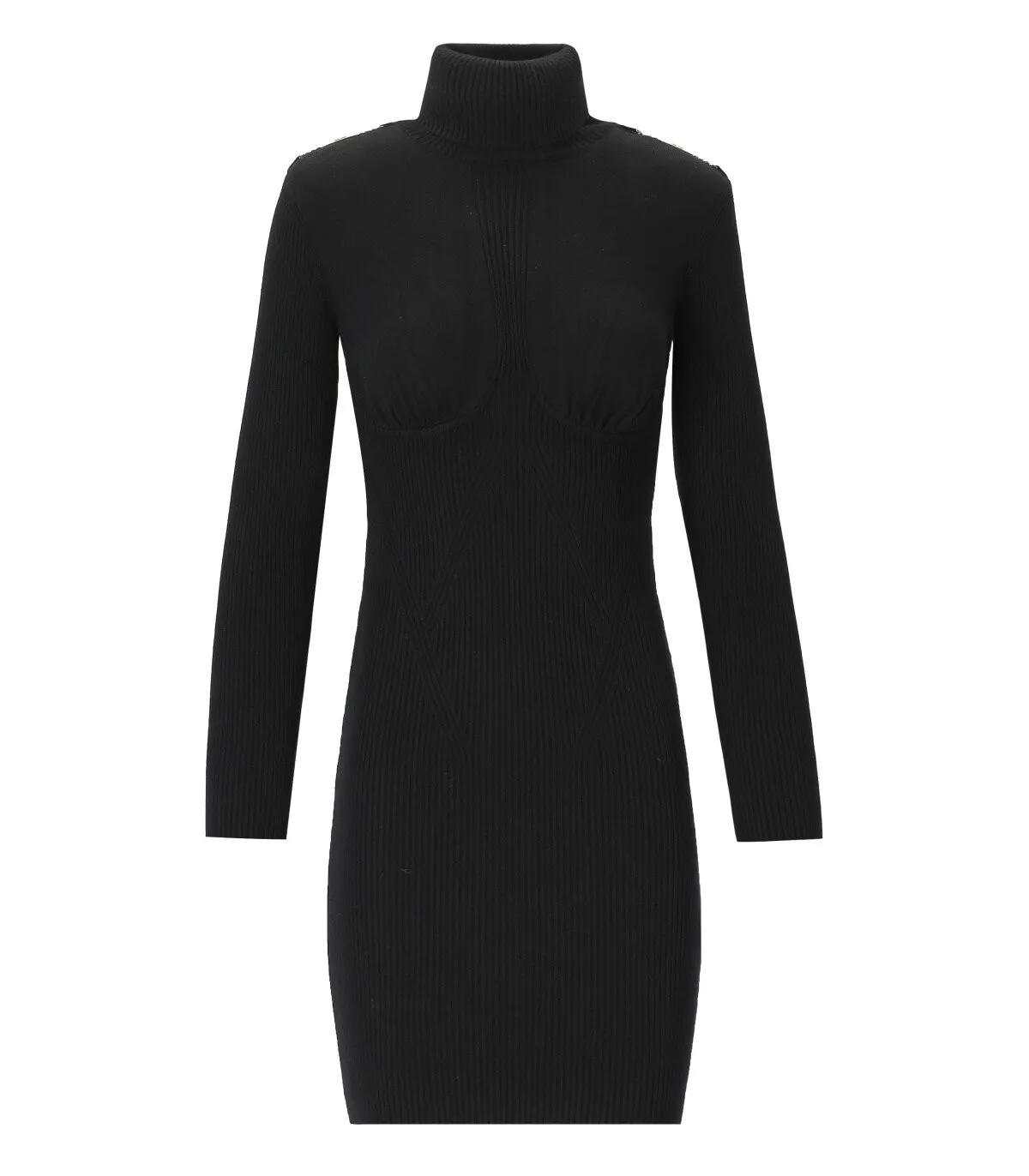 Elisabetta Franchi - ELISABETTA FRANCHI SCHWARZE STRICKKLEID MIT HOHEM - Größe 42 - schwarz