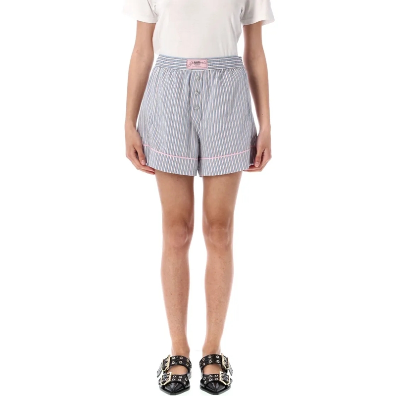 GANNI Legere Shorts Candy-Striped Elasticated Shorts Blue