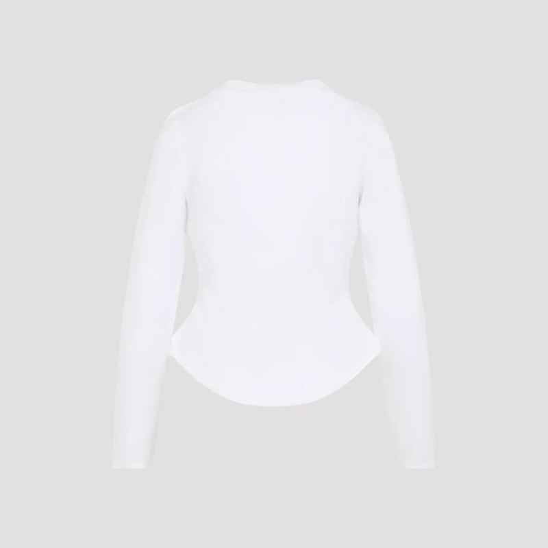 Alaia Langärmeliges Oberteil Fitted Long-Sleeve Top With Curved Hemline White