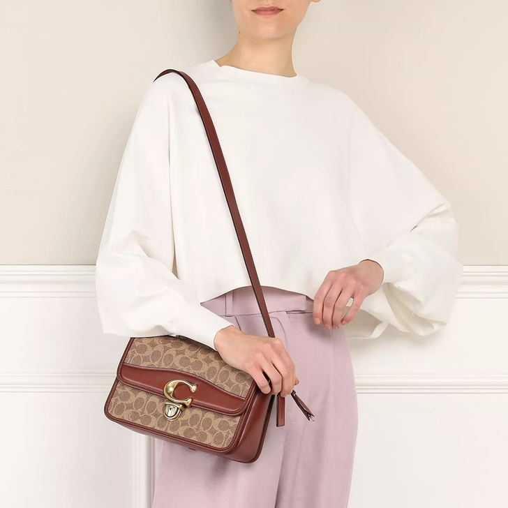 COACH Small Studio Signature Flap Bag in Brown