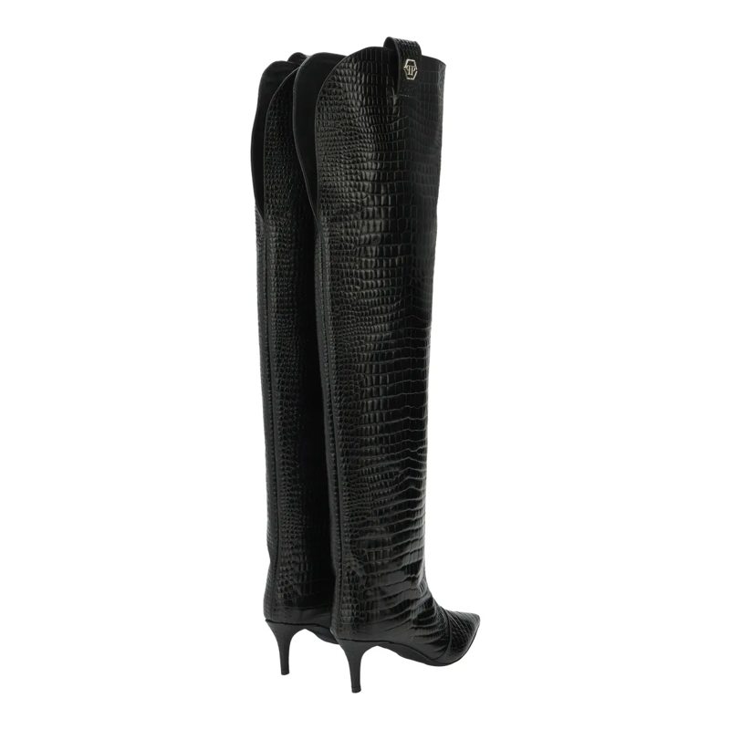 Philipp Plein Stiefel Stiefel Niedrige Absätze Overknee Cocco Crocco Pri schwarz(Image 4)