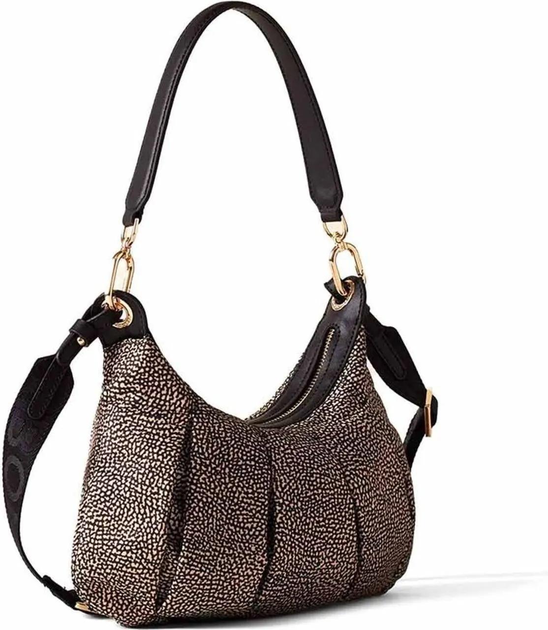 Borbonese Croissant Stijl Bedrukte Tas met Leren Details Brown Dames
