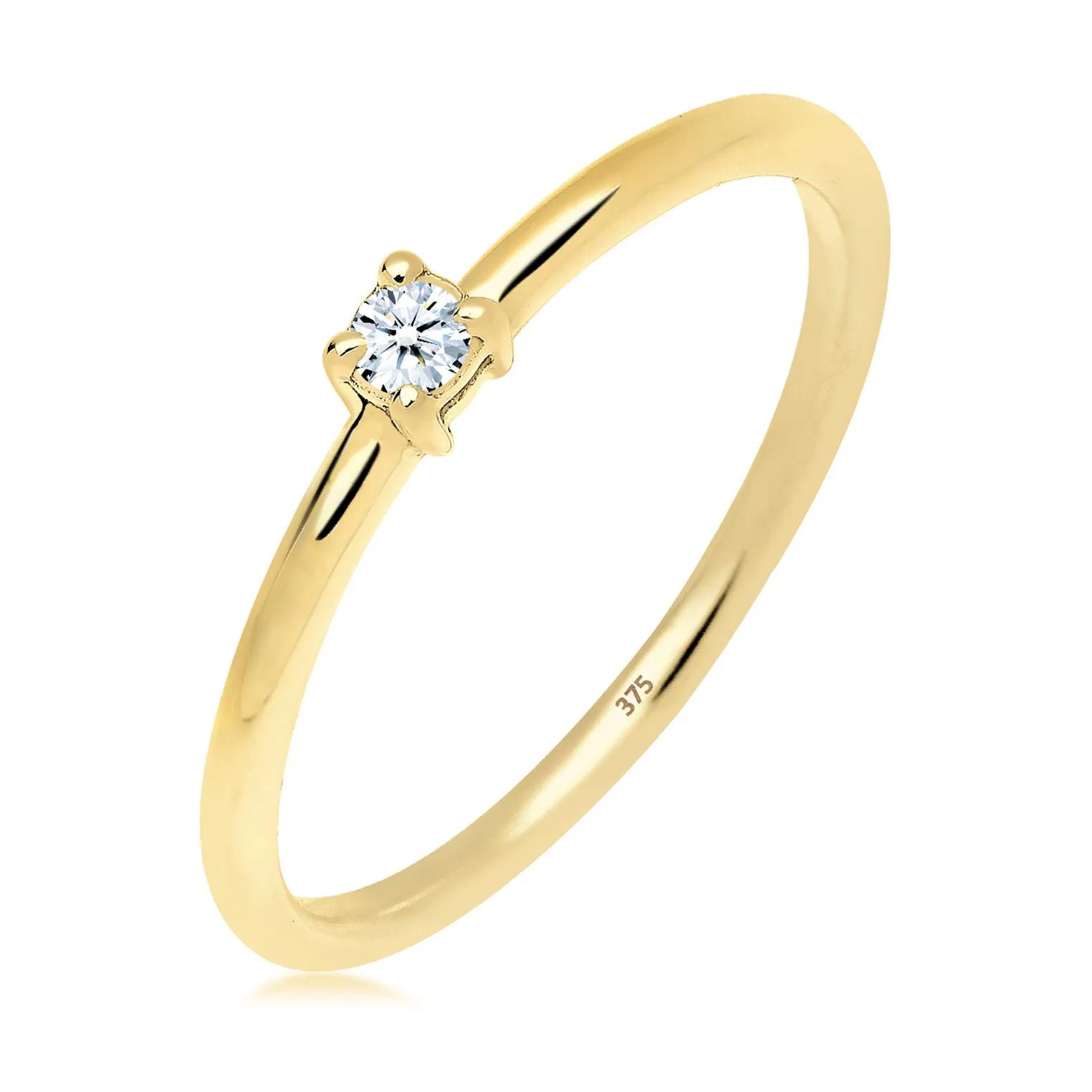 Elli Ringe - Ring Verlobungsring Diamant 0.06 ct. 375 Gelbgold - Gr. 52 MM - in Weiß - für Damen