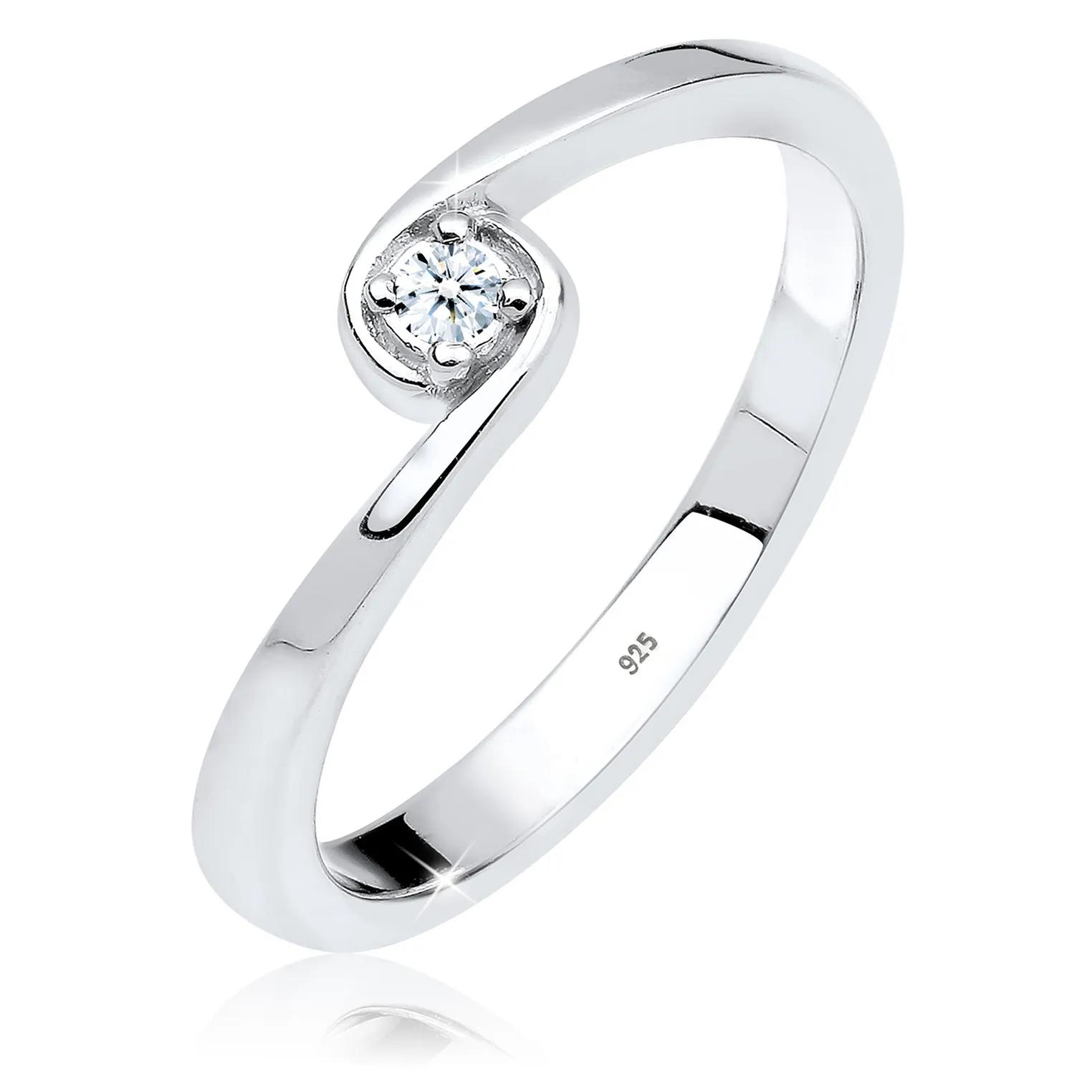 Elli Ringe - Ring Solitär Verlobung Diamant 0.03 ct. 925 Silber - Gr. 58 MM - in Weiß - für Damen