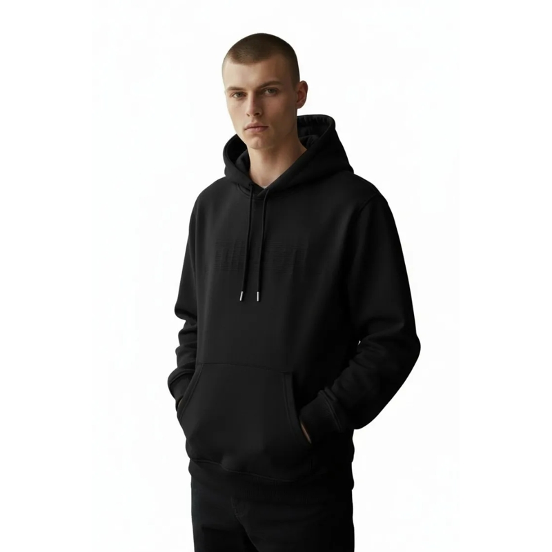 Diesel  Solid Black Hoodie With Adjustable Drawstrings Black