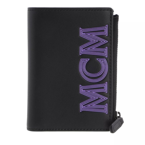 MCM Chain Leather Slim Wallet W Snap Mini Black Portefeuille à deux volets