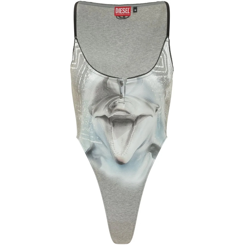 Diesel Combinaison Top T-Ameris-S1 con Stampa Grafica e Bottoni grau