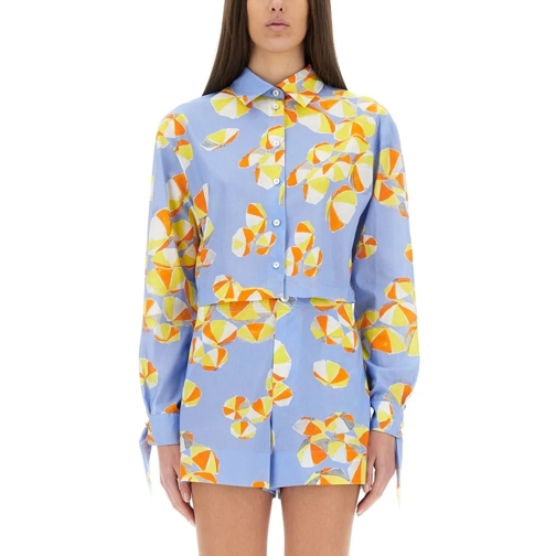 Moschino Hemden "Beach Umbrellas" Cropped Shirt Blue