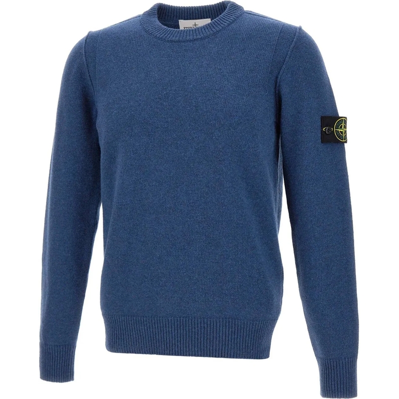 Stone Island Pull Wool Blend Crew Neck Sweater Blue