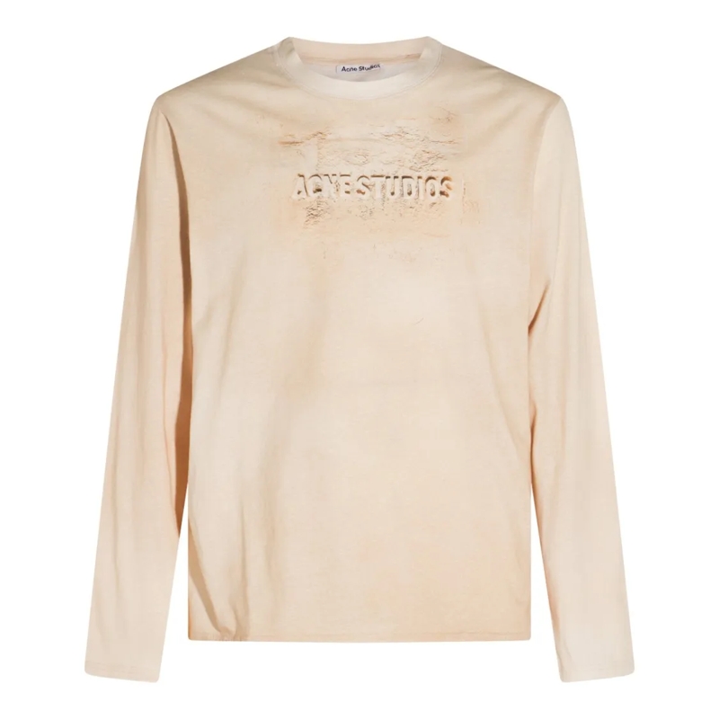 Acne Studios Top met lange mouwen Distressed Long-Sleeve Shirt With Embossed Logo De Neutrals