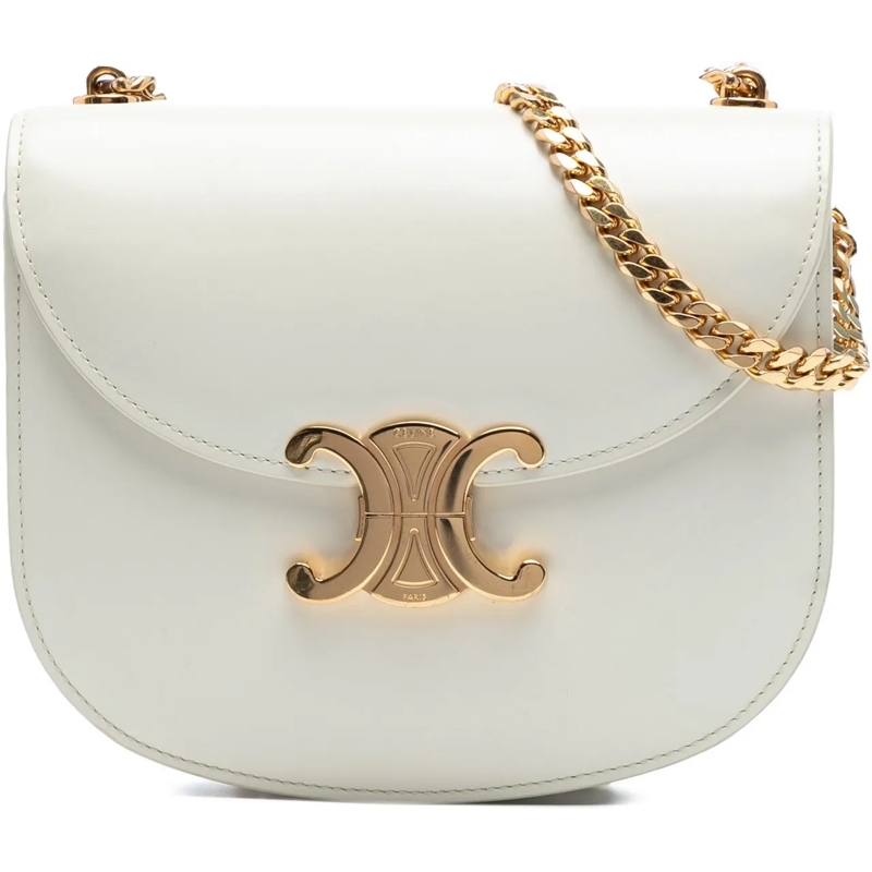 Celine Schultertasche Teen Shiny Calfskin Triomphe Besace Clea Chain Cro weiß