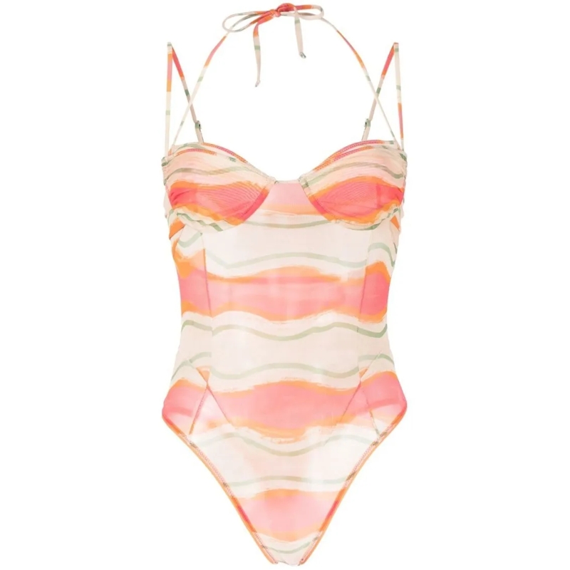 Jacquemus  Graphic-Print Mesh Bodysuit Neutrals