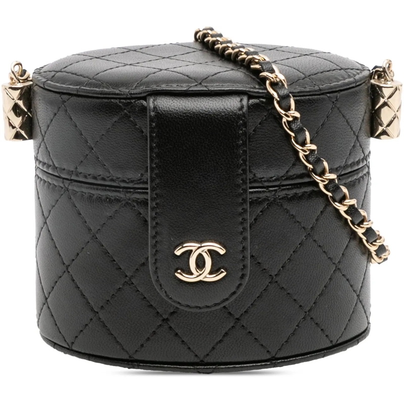 Chanel Sac à bandoulière Mini Quilted Lambskin Round Vanity Case with Chain schwarz