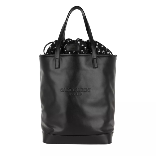 Saint Laurent Teddy Logo Shopper Leather Black Bucket Bag
