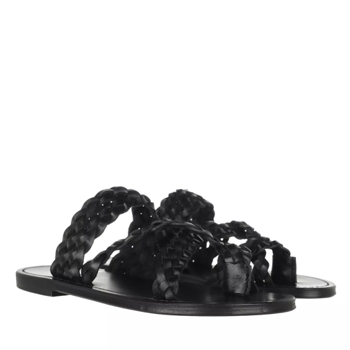 Saint Laurent Neil Slide Sandals Braided Leather Black Slip-in skor