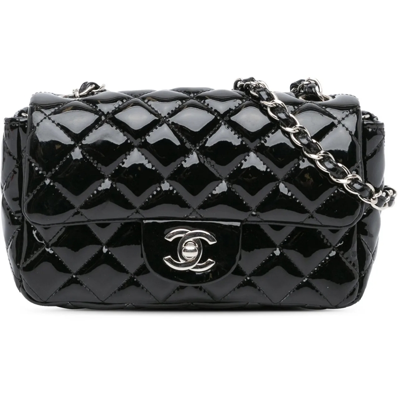 Chanel Sac à bandoulière Mini Rectangular Classic Patent Single Flap schwarz