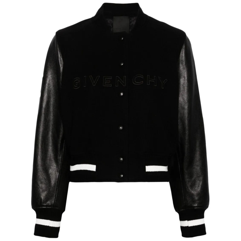Givenchy Blouson aviateur Wool Blend Parka With Leather Sleeves And Iconic B Black