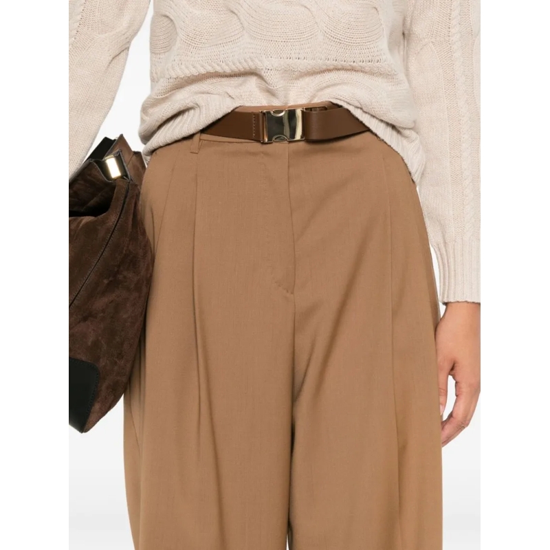 Max Mara  Wide-Leg High Waist Trousers With Pleated Design Brown