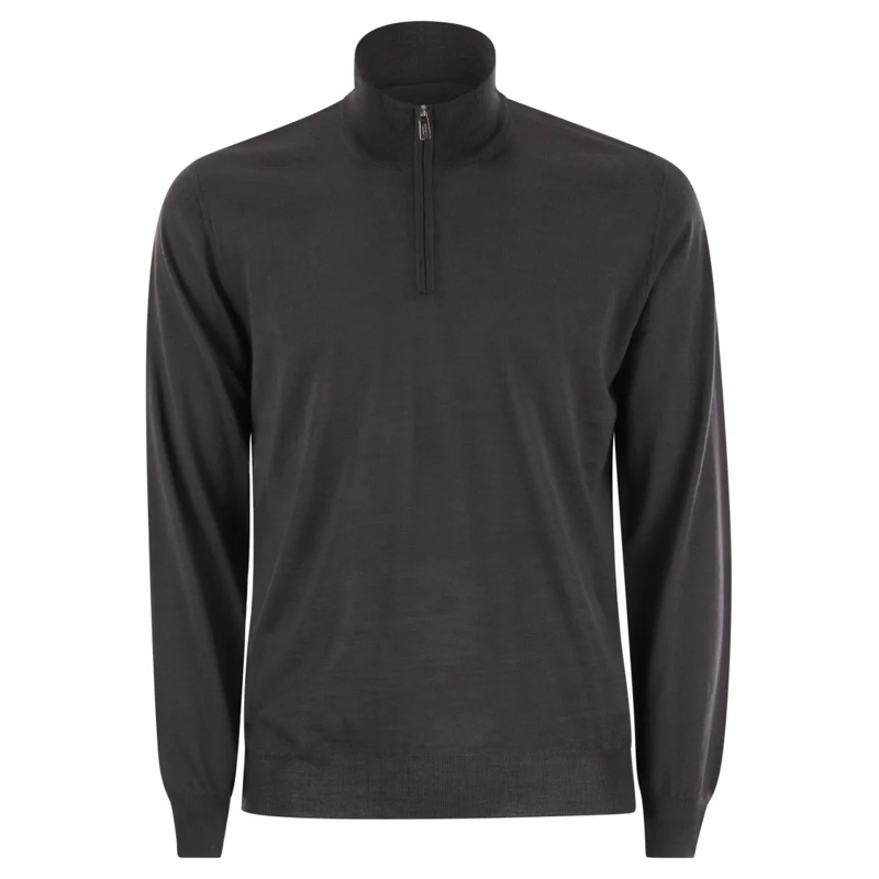 Fedeli Trui Favonio - Superfine Wool Half-Zip Sweater Black