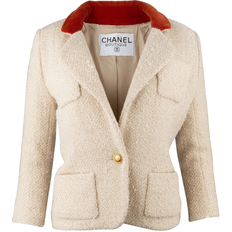 Chanel Übergangsjacke Chanel Bicolor Tweed Satin Jacket (DE36 / FR38) beige