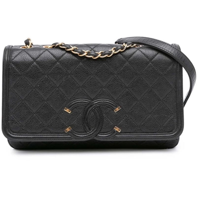 Chanel Sac à bandoulière Medium Caviar CC Filigree Flap schwarz