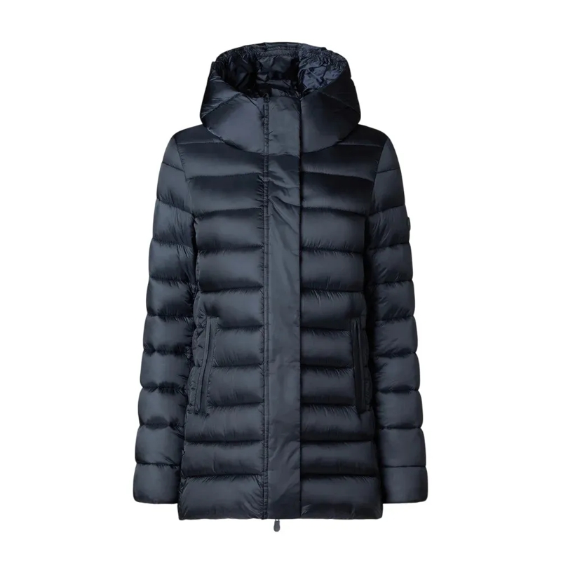 Save the Duck  Lightweight Blue Quilted Coat With High Collar Black