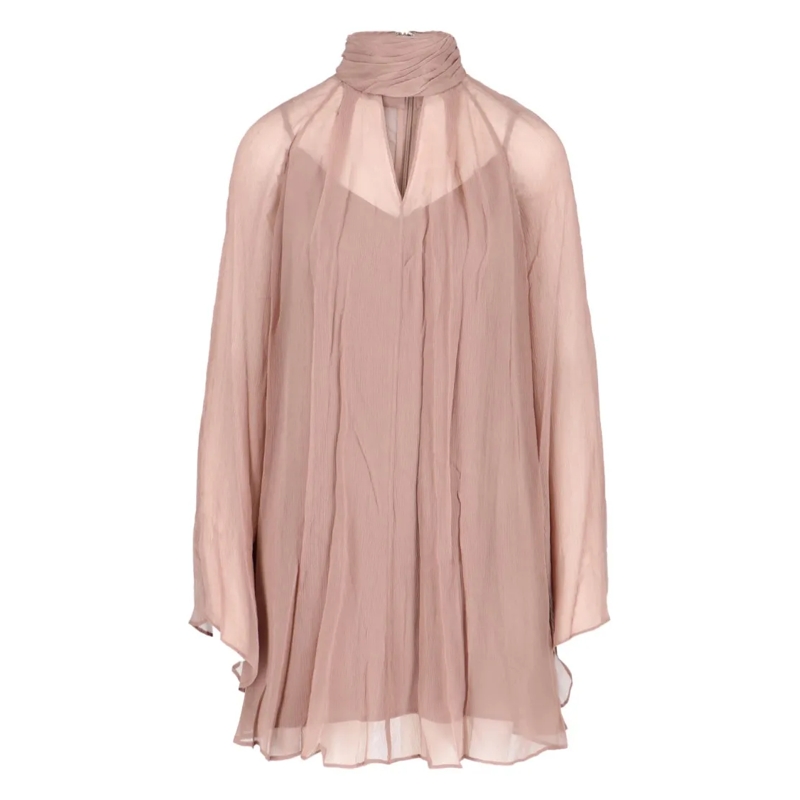 Staud Midi-jurk Asymmetrical Mini Chiffon Dress With Front Cut-Out Neutrals