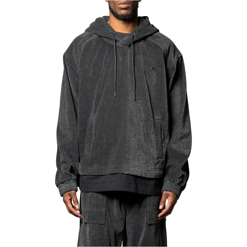 Juun.J  SINGLE JERSEY LAYERED DENIM HOODIE BLACK schwarz