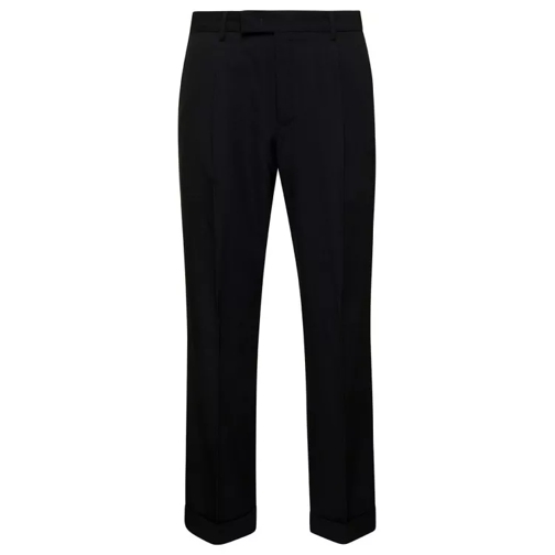 Pt Torino Black Classic Pants With Feather Detail In Wool Black Kostymbyxor