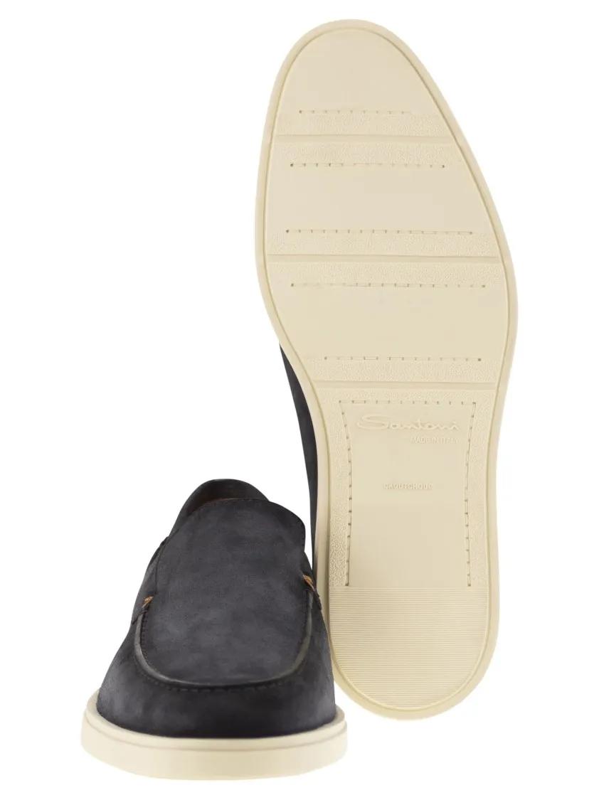 Thumbnail - Santoni Loafer - Suede Moccasin With Contrast Detailing - Gr. 9 - in Blau - für Damen