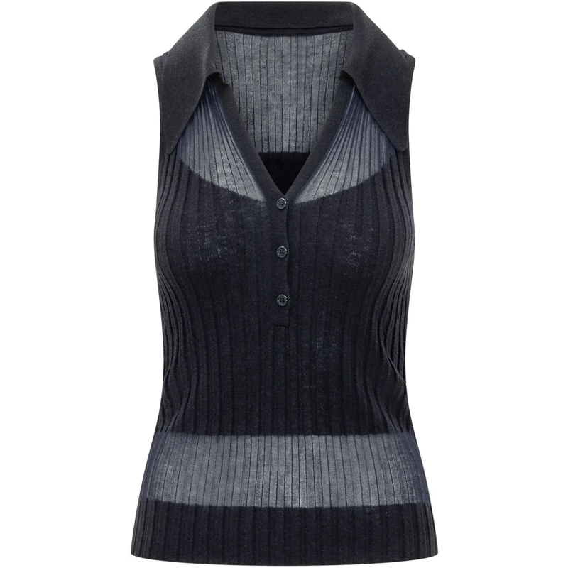 Pinko T-Shirt Canotta a Coste con Fondo Ondulato dunkelgrau