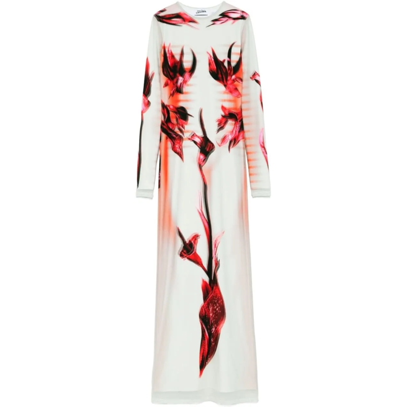 Jean Paul Gaultier Midikleid Mesh And Stretch Jersey Double Layered Long Sleeve mehrfarbig