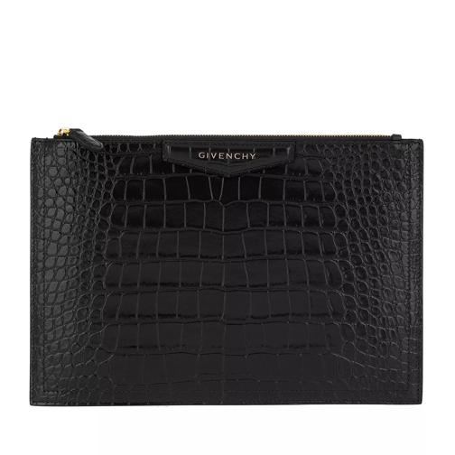 Givenchy Antigona Pouch Medium Croco Effect Leather Black Aftonväska med spänne
